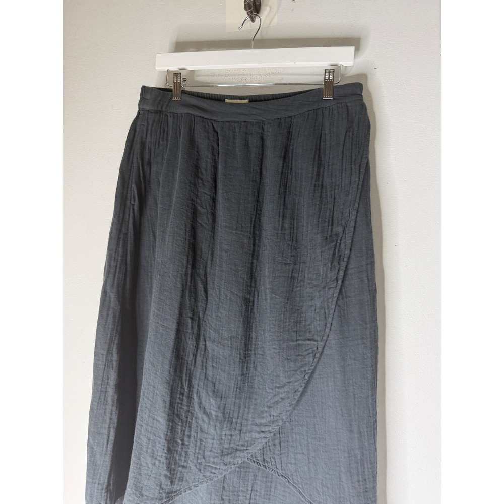 Pact Charcoal Grey Crinkled Gauze Wrap Tulip Midi Skirt Womens Large - Picture 3 of 4